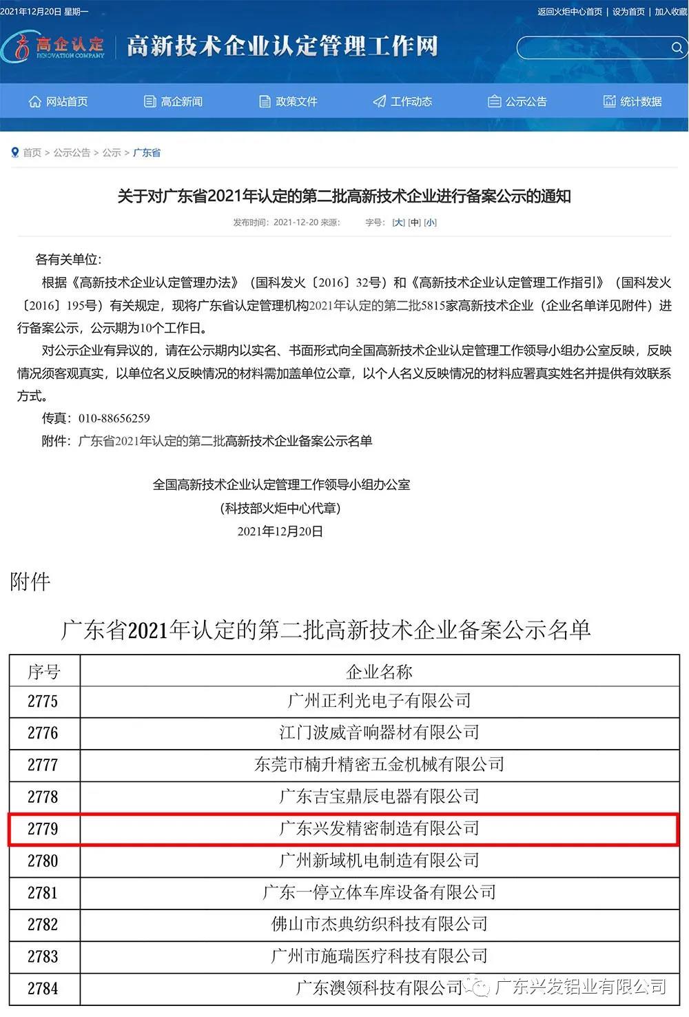 喜讯!兴发铝业、兴发精密制造、兴发河南子公司3家企业通过国家高新技术企业认定 喜讯!兴发铝业、兴发精密制造、兴发河南子公司3家企业通过国家高新技术企业认定