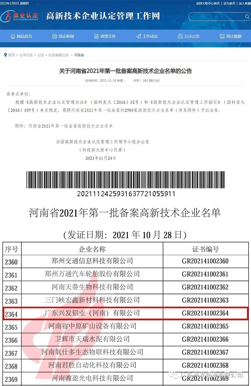 喜讯!兴发铝业、兴发精密制造、兴发河南子公司3家企业通过国家高新技术企业认定 喜讯!兴发铝业、兴发精密制造、兴发河南子公司3家企业通过国家高新技术企业认定